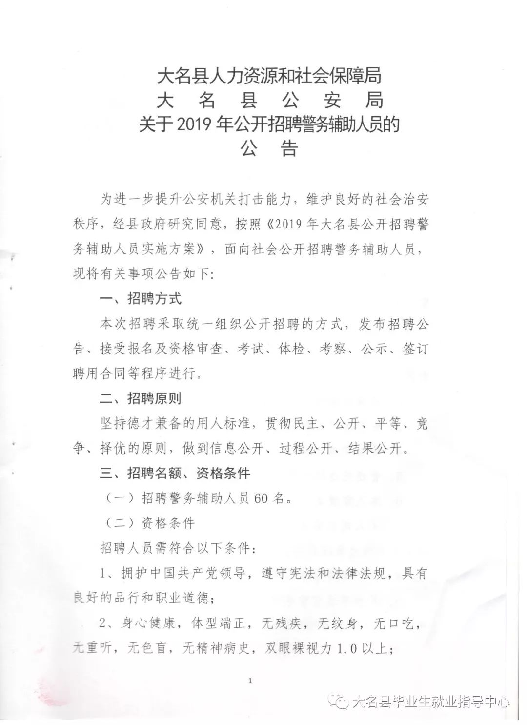 大名县人力资源和社会保障局招聘公告详解